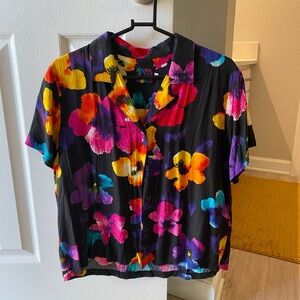 Jams World Black Floral Button Down Shirt
